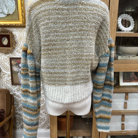 Urban Outfitters Striped Knit Sweater - Cream, Brown, Blue size small - Picture 4 of 4